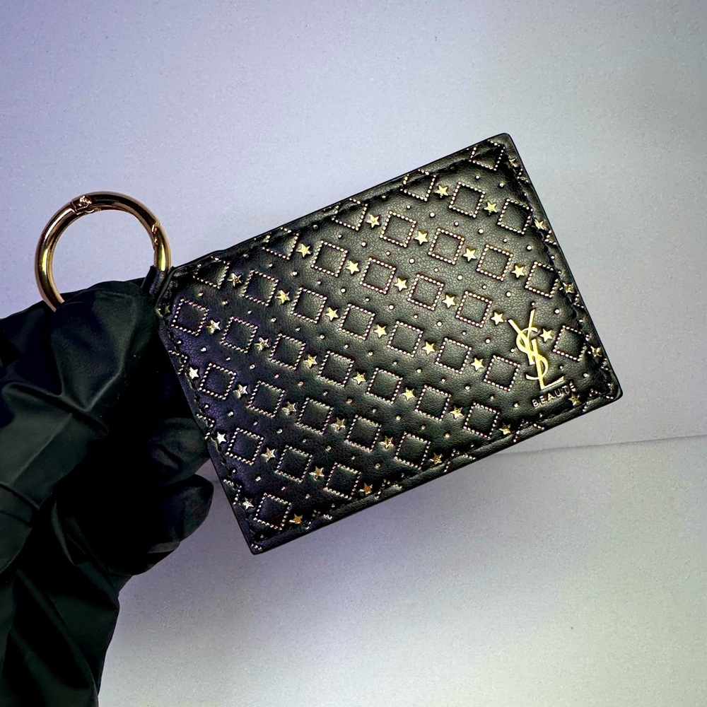 YSL Black Quilted mirror with gold key ring